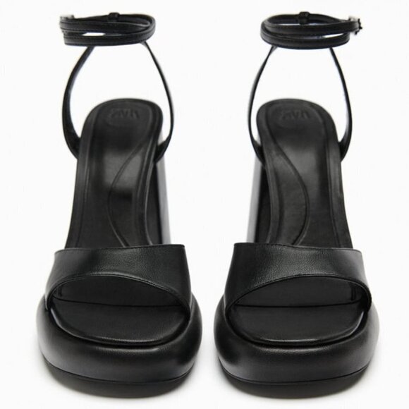ZARA HIGH-HEEL PLATFORM SANDALS BLACK SIZE 6.5 | 3307/110 - Picture 3 of 13